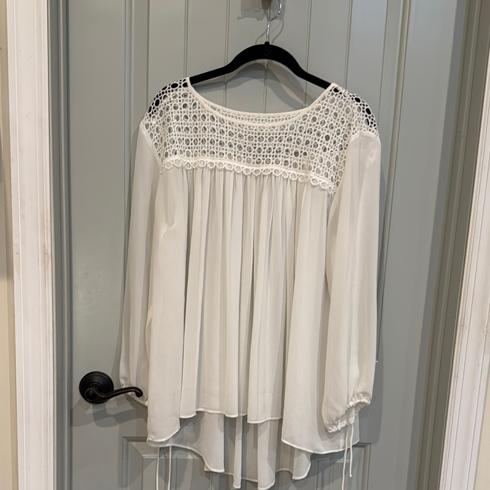 LOFT White Asymmetrical Embellished Blouse